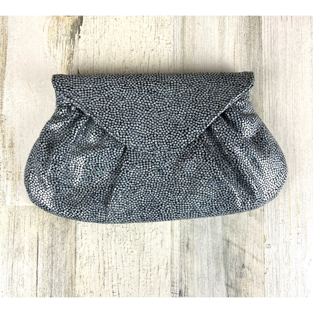 Lauren Merkin Women’s Blue White Pebbled Speckled Leather Designer Clutch Bag4